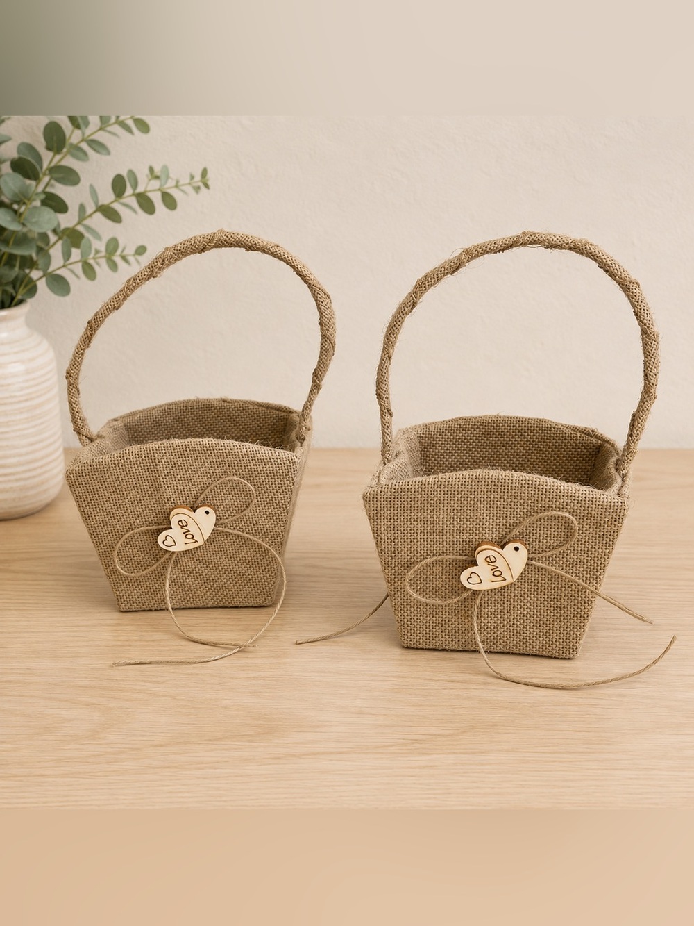 Burlap “Love” Baskets - Set of 2